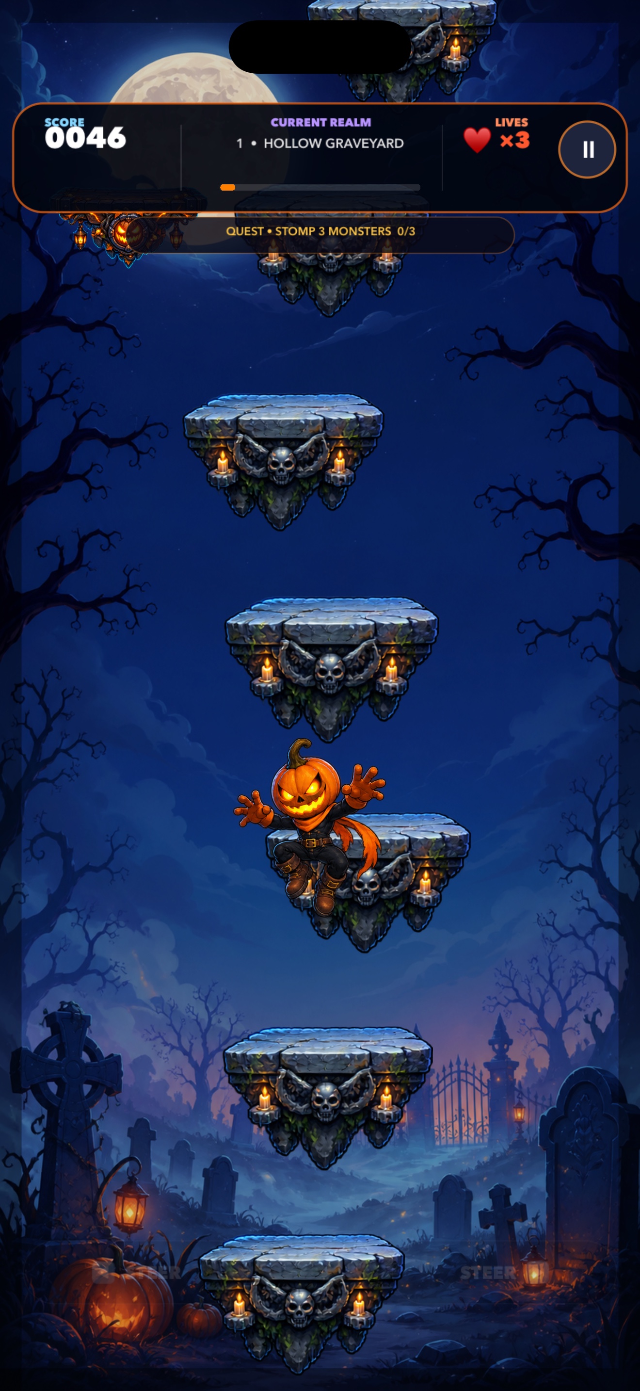 Jack jumping through the Hollow Graveyard