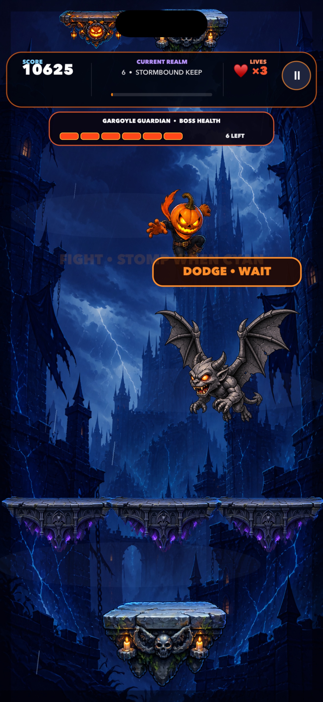 Gargoyle boss encounter on the Stormbound Keep arena floor